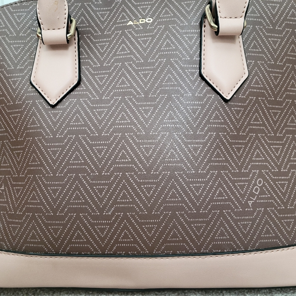 ALDO Affira Dome Satchel Carry Handle,  Brown ALDO Signature With Pink Trim